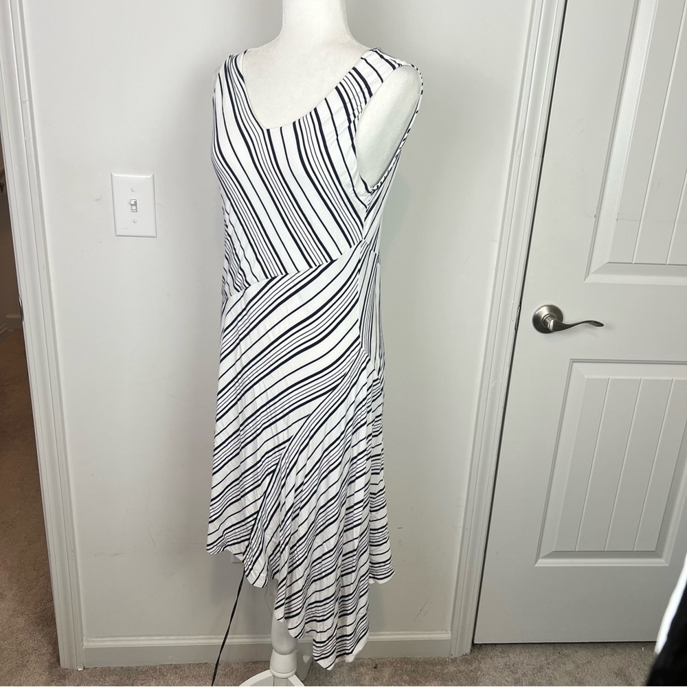 Soma Soft Jersey Asymmetrical Hem Midi Dress  women medium Amity Stripe White - Picture 3 of 11